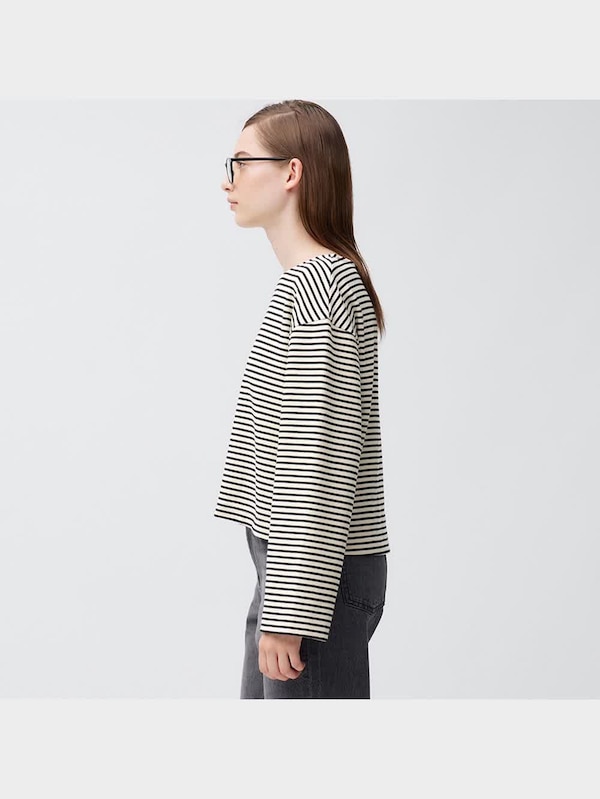 ワイドスリーブT(長袖)(ボーダー)Q+E