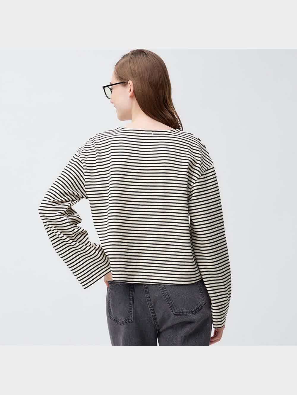 GU公式 | ワイドスリーブT(長袖)(ボーダー)Q+E