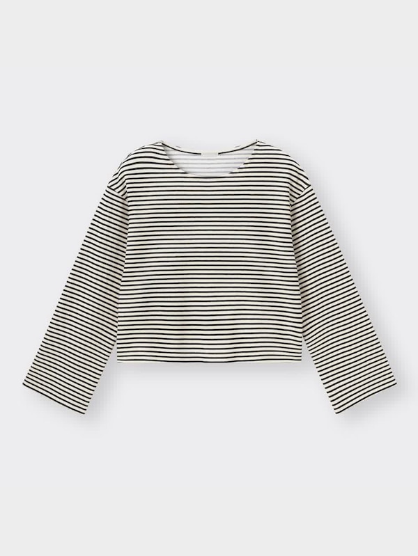 ワイドスリーブT(長袖)(ボーダー)Q+E