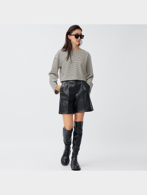 ワイドスリーブT(長袖)(ボーダー)Q+EC(丈短め43.0～49.5cm)