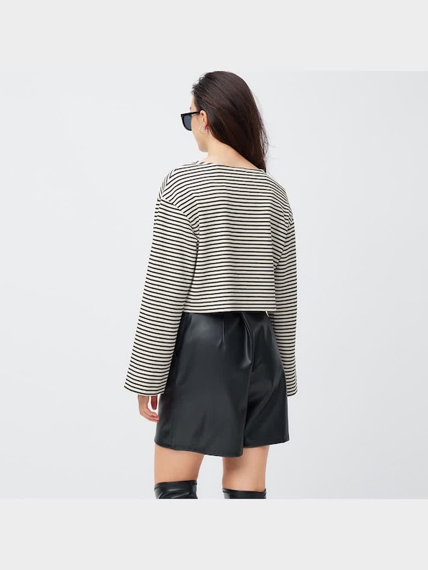 ワイドスリーブT(長袖)(ボーダー)Q+EC(丈短め43.0～49.5cm)