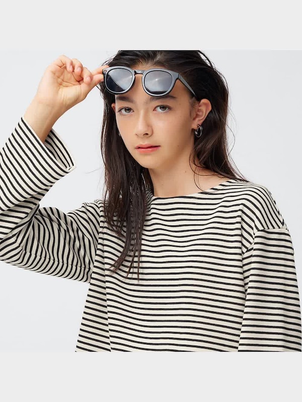 ワイドスリーブT(長袖)(ボーダー)Q+EC(丈短め43.0～49.5cm)