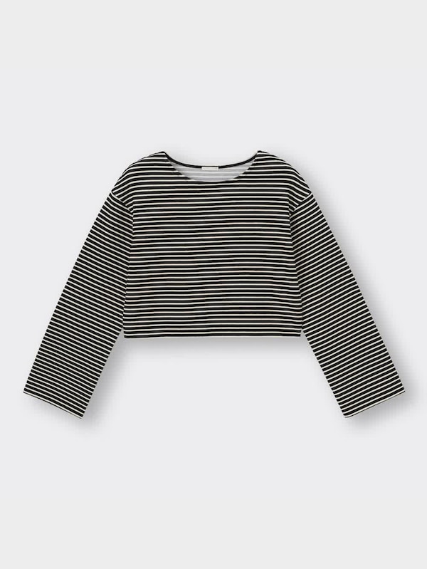 ワイドスリーブT(長袖)(ボーダー)Q+EC(丈短め43.0～49.5cm)