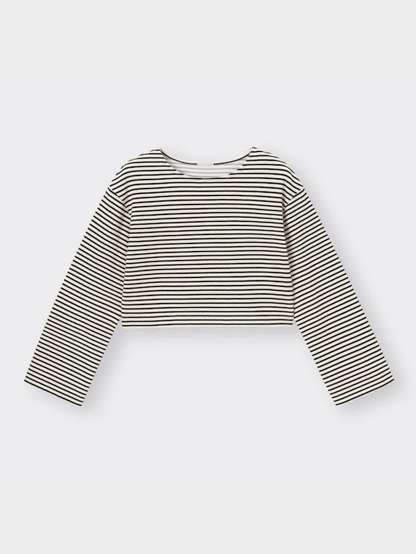 ワイドスリーブT(長袖)(ボーダー)Q+EC(丈短め43.0～49.5cm)