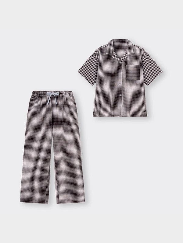 オーガニックコットンパジャマ(チェック)(半袖&ロングパンツ)