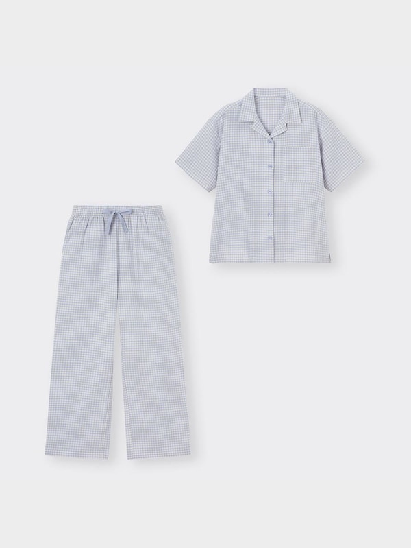 オーガニックコットンパジャマ(チェック)(半袖&ロングパンツ)