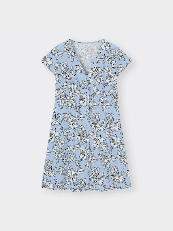 Vネックプリントミニワンピース(半袖)(フラワーA)+X