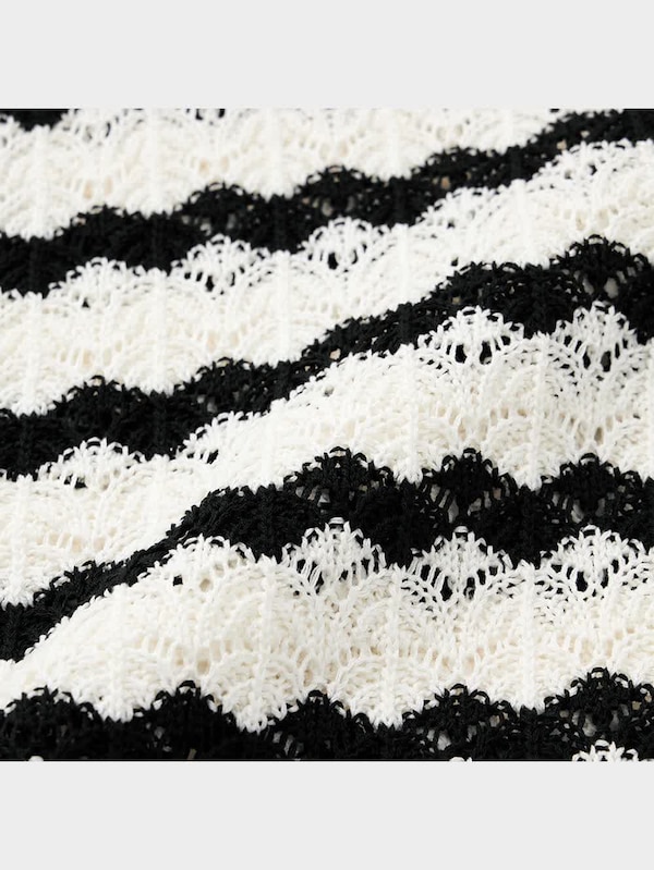 透かし編みスキッパーポロセーター(半袖)(ボーダー)