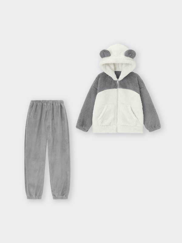 KIDS(男女兼用)マシュマロフィールパーカセット(パンダ)(長袖&ロングパンツ)