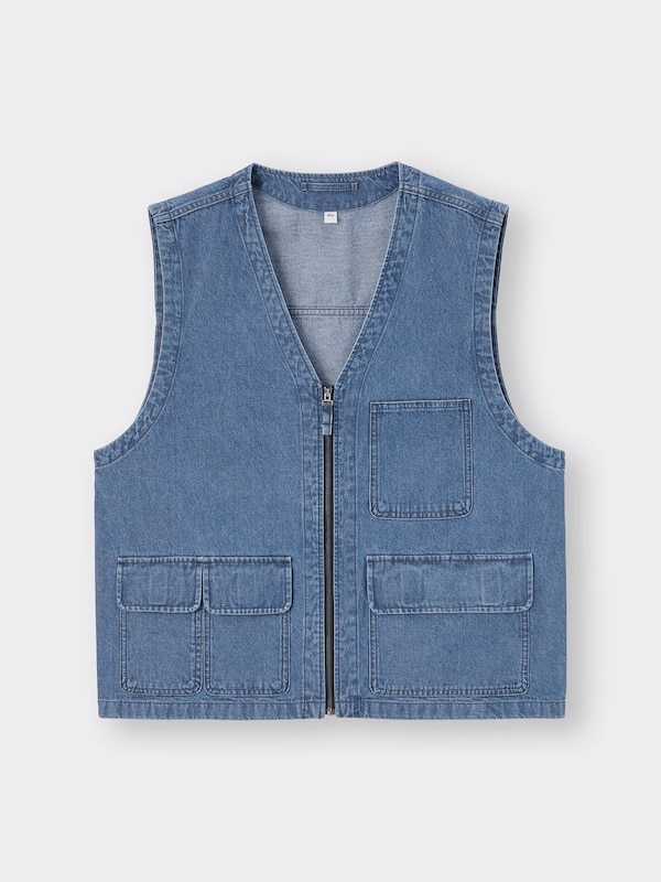 デニムマルチポケットベスト(セットアップ可能)