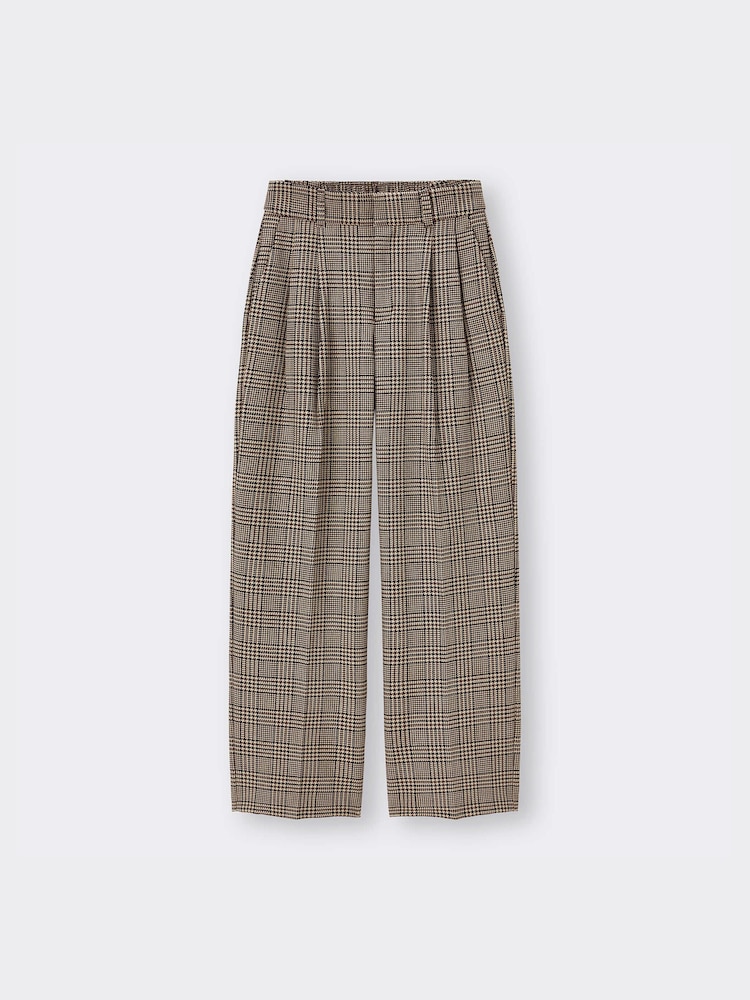 GU公式 | タックワイドパンツ(チェック)(丈標準70.0～74.0cm)