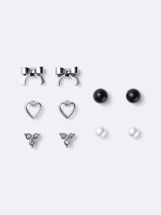 リボン&マルチミニピアス5P 【レディース】 【グッズ】【GU公式/ジーユー】 【SILVER】 リボン&マルチミニピアス5P 【レディース】 【グッズ】【GU公式/ジーユー】 【SILVER】