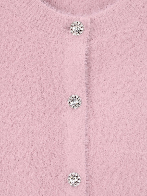 GIRLSシャギーニットビジューボタンカーディガン