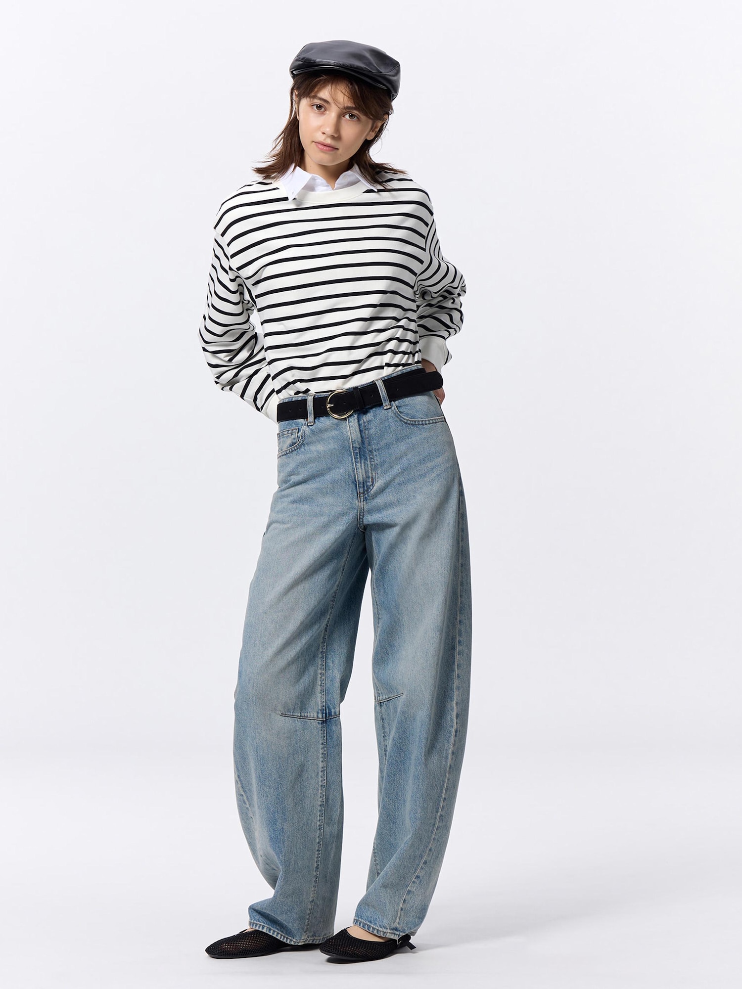 GU公式 | ライトスウェットボーダーオーバーサイズT(長袖)