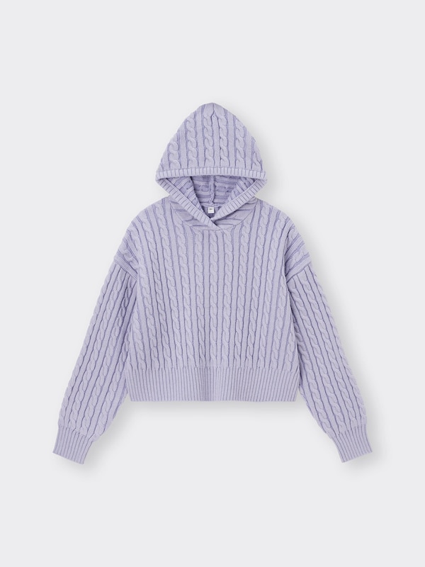 GIRLSケーブルニットクロップドパーカJR