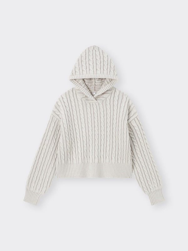 GIRLSケーブルニットクロップドパーカJR