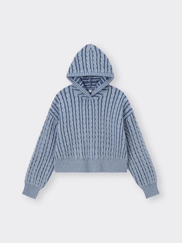 GIRLSケーブルニットクロップドパーカJR