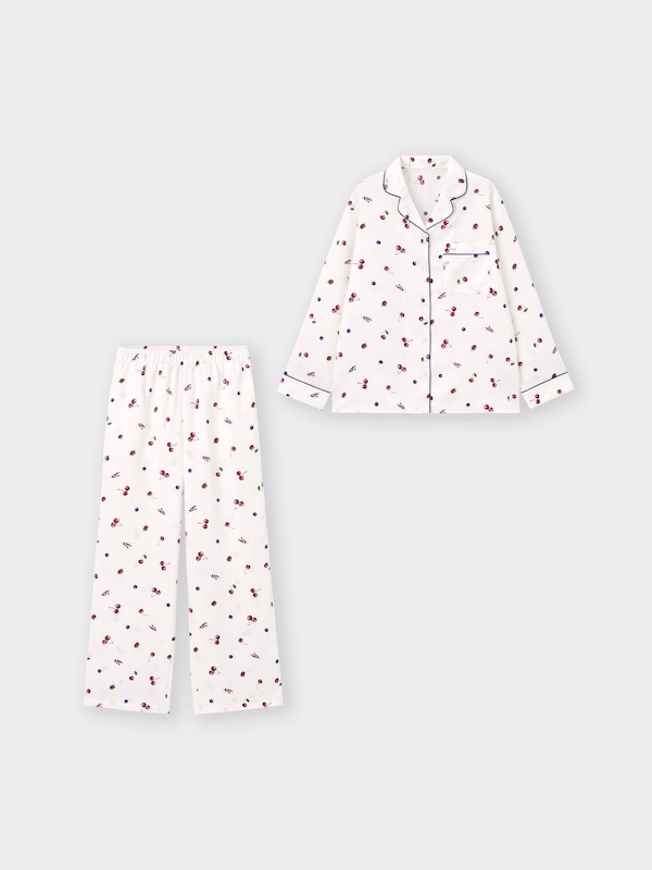 サテンパジャマ(長袖&ロングパンツ)(ミックスフルーツ)