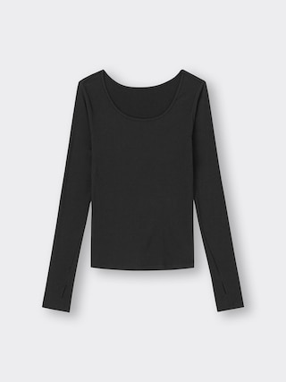 ストレッチリブUネックT(12分袖)(ウォーム) 【レディース】 【Tシャツ・カットソー・ブラフィール】【GU公式/ジーユー】 【BLACK】 ストレッチリブUネックT(12分袖)(ウォーム) 【レディース】 【Tシャツ・カットソー・ブラフィール】【GU公式/ジーユー】 【BLACK】