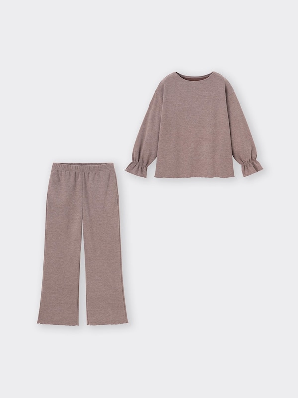 ブラッシュドリ�ブラウンジセット(長袖&ロングパンツ)