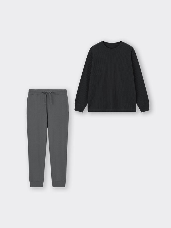 ワッフルストレッチソフトラウンジセット(長袖&ロングパンツ)