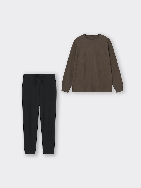 ワッフルストレッチソフトラウンジセット(長袖&ロングパンツ)