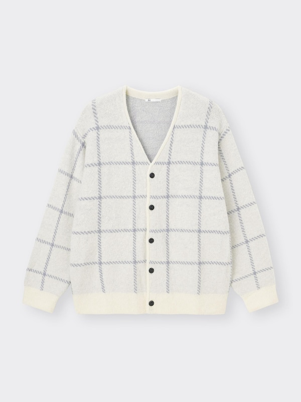 ブラッシーニットVネックカーディガン(チェック)