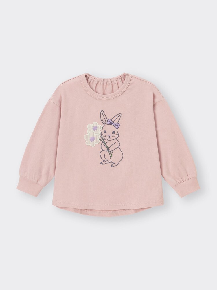 ピンク こき使わ ショート丈 半袖カーディガン ウサギ刺繍 120cm 