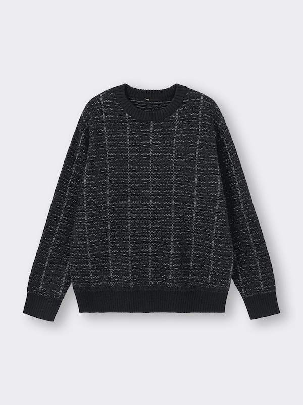 ローゲージクルーネックセーター(チェック)