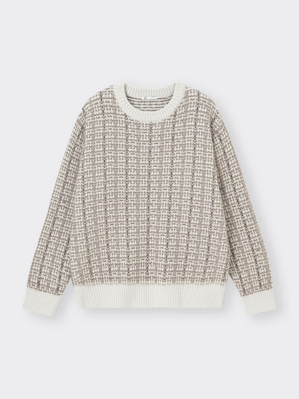 ローゲージクルーネックセーター(チェック)