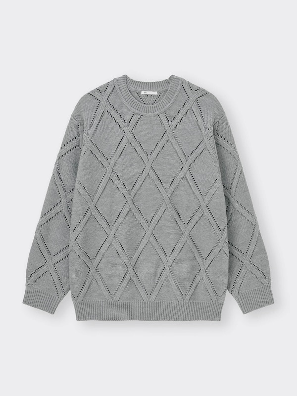 透かし編みニットクルーネックセーターNT+E