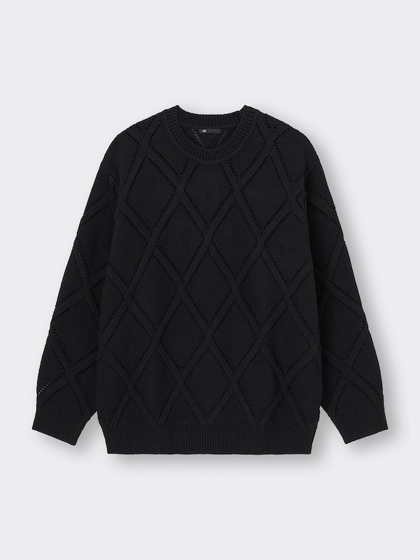 透かし編みニットクルーネックセーターNT+E