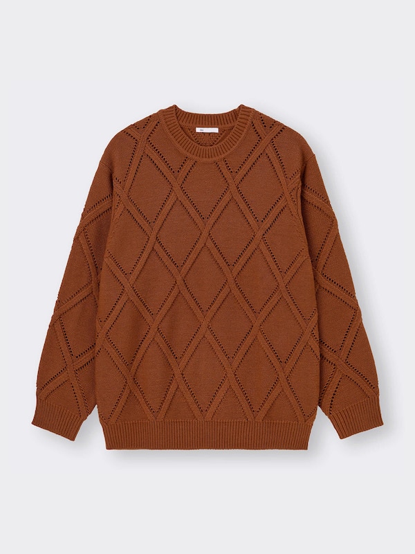 透かし編みニットクルーネックセーターNT+E