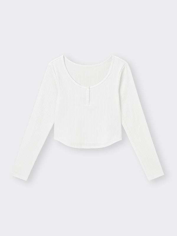 コットンブレンドリブクロップドヘンリーT(長袖)(ドライ)