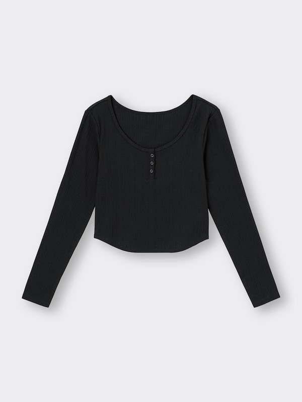 コットンブレンドリブクロップドヘンリーT(長袖)(ドライ)