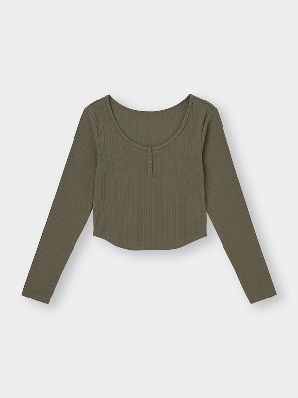 コットンブレンドリブクロップドヘンリーT(長袖)(ドライ)