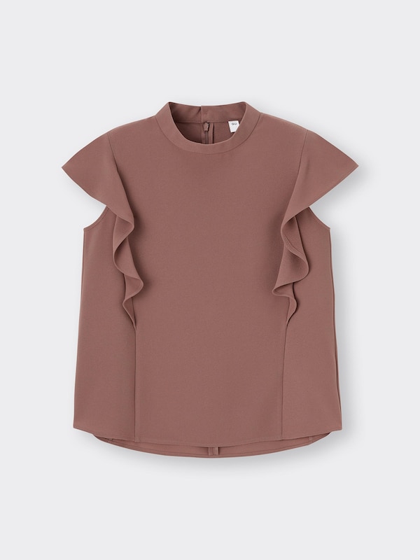 ラッフルスタンドカラーブラウス(半袖)Z+E