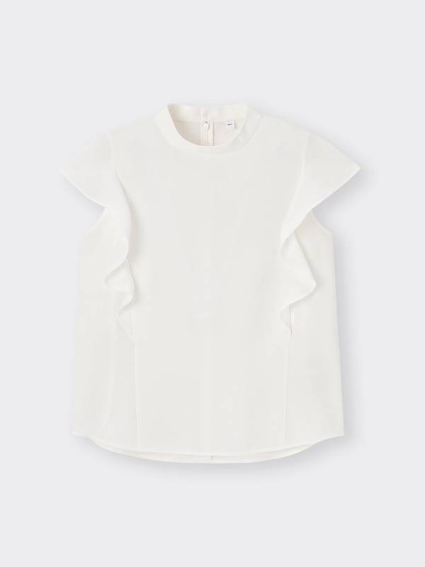 ラッフルスタンドカラーブラウス(半袖)Z+E