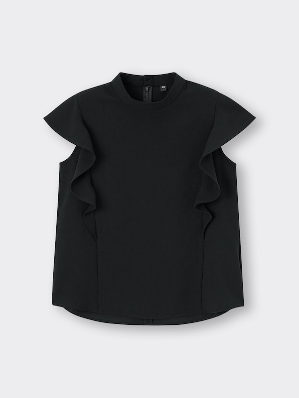 ラッフルスタンドカラーブラウス(半袖)Z+E