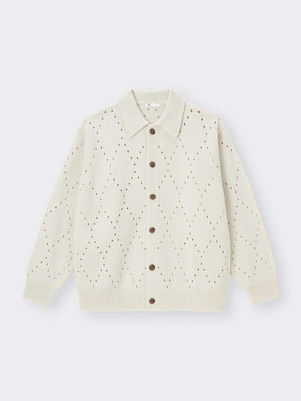 透かし編みニットポロカーディガンNT+E