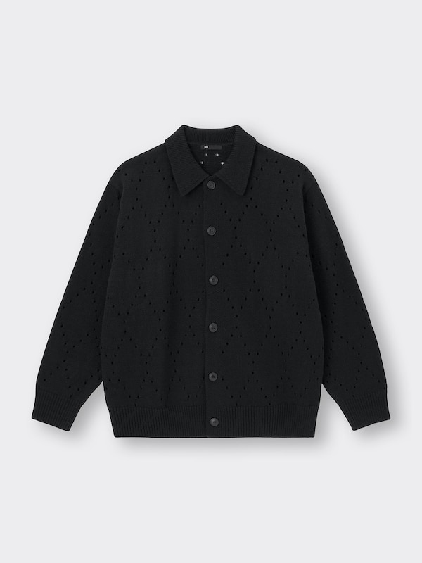 透かし編みニットポロカーディガンNT+E