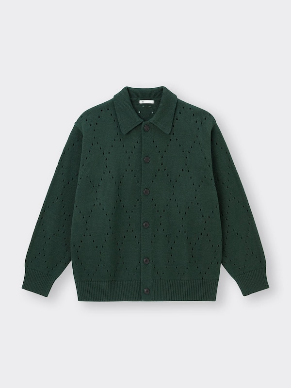 透かし編みニットポロカーディガンNT+E