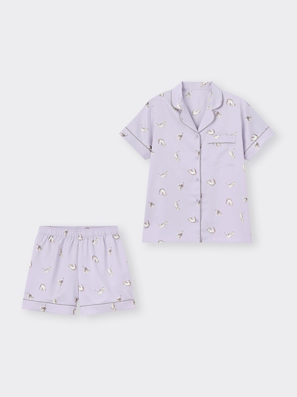 サテンパジャマ(半袖&ショートパンツ)(キャット)