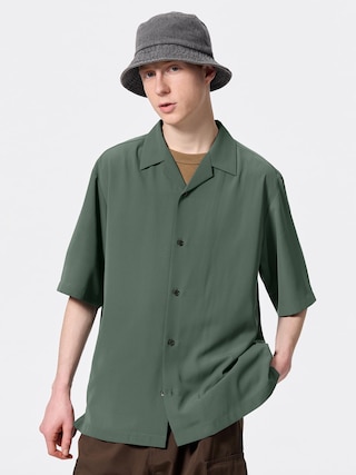 オープンカラーシャツ(5分袖) 【メンズ】 【シャツ・ポロシャツ】【GU公式/ジーユー】 【OLIVE】 オープンカラーシャツ(5分袖) 【メンズ】 【シャツ・ポロシャツ】【GU公式/ジーユー】 【OLIVE】