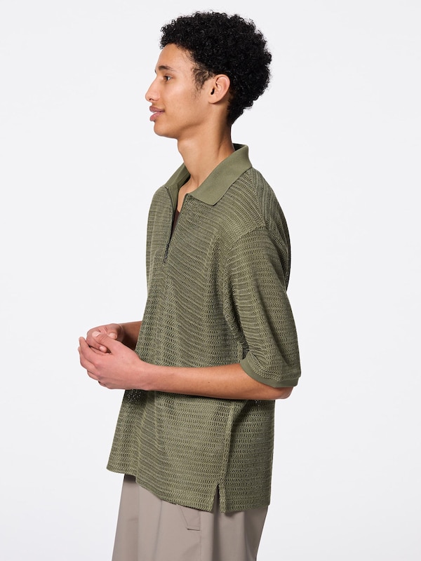 メッシュハーフジップポロシャツ(5分袖)