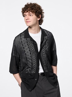 �ウォッシャブルメッシュニットシャツ(5分袖)