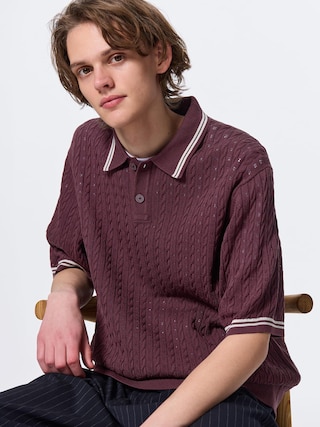 ウォッシャブルケーブルニットポロシャツ(5分袖) 【メンズ】 【シャツ・ポロシャツ】【GU公式/ジーユー】 【WINE】 ウォッシャブルケーブルニットポロシャツ(5分袖) 【メンズ】 【シャツ・ポロシャツ】【GU公式/ジーユー】 【WINE】