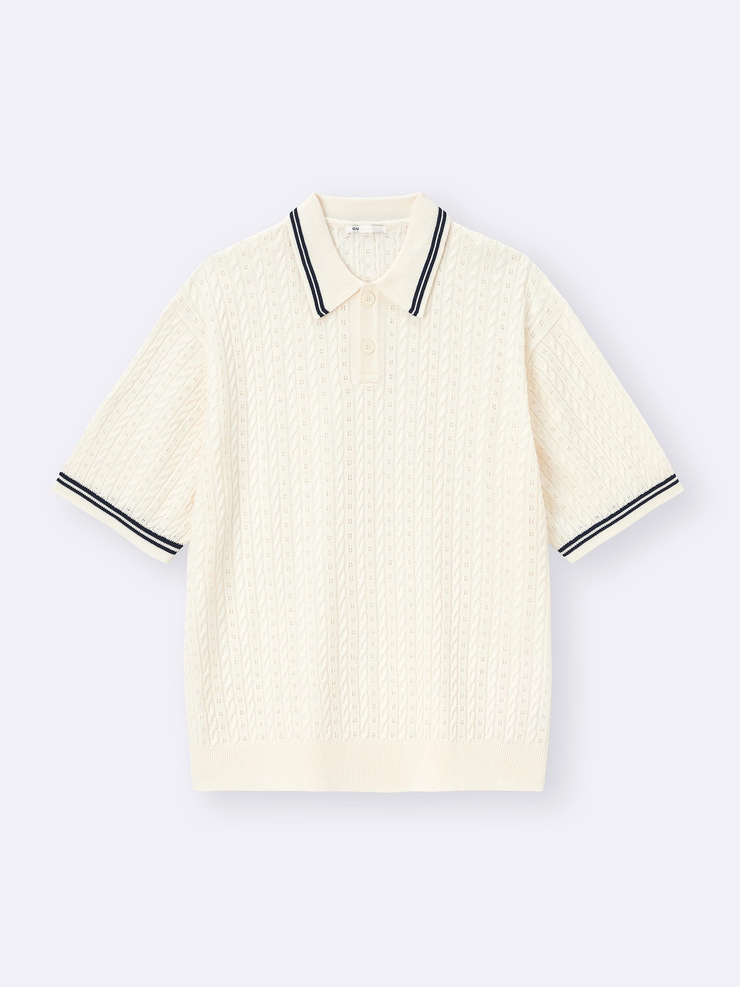 GU公式 | ウォッシャブルケーブルニットポロシャツ(5分袖)