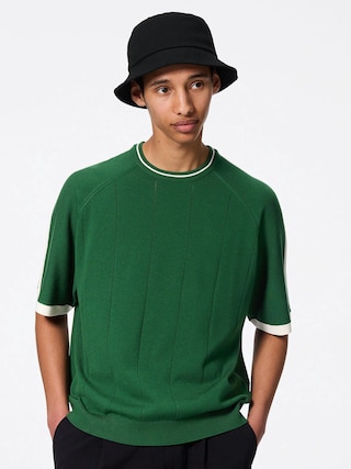 クルーネックセーター(ライン)(5分袖)NTQ+E 【メンズ】 【ニット・カーディガン】【GU公式/ジーユー】 【DARK GREEN】 クルーネックセーター(ライン)(5分袖)NTQ+E 【メンズ】 【ニット・カーディガン】【GU公式/ジーユー】 【DARK GREEN】