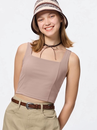 ブラフィールクロップドスクエアネックタンクトップ+X 【レディース】 【Tシャツ・スウェット】【GU公式/ジーユー】 【BROWN】 ブラフィールクロップドスクエアネックタンクトップ+X 【レディース】 【Tシャツ・スウェット】【GU公式/ジーユー】 【BROWN】